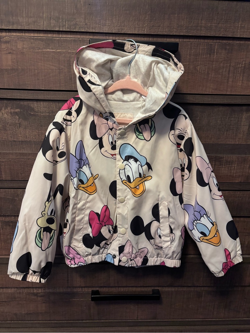 Zara Kids Disney Character Hooded Raincoat in Cream with Multicolor Faces